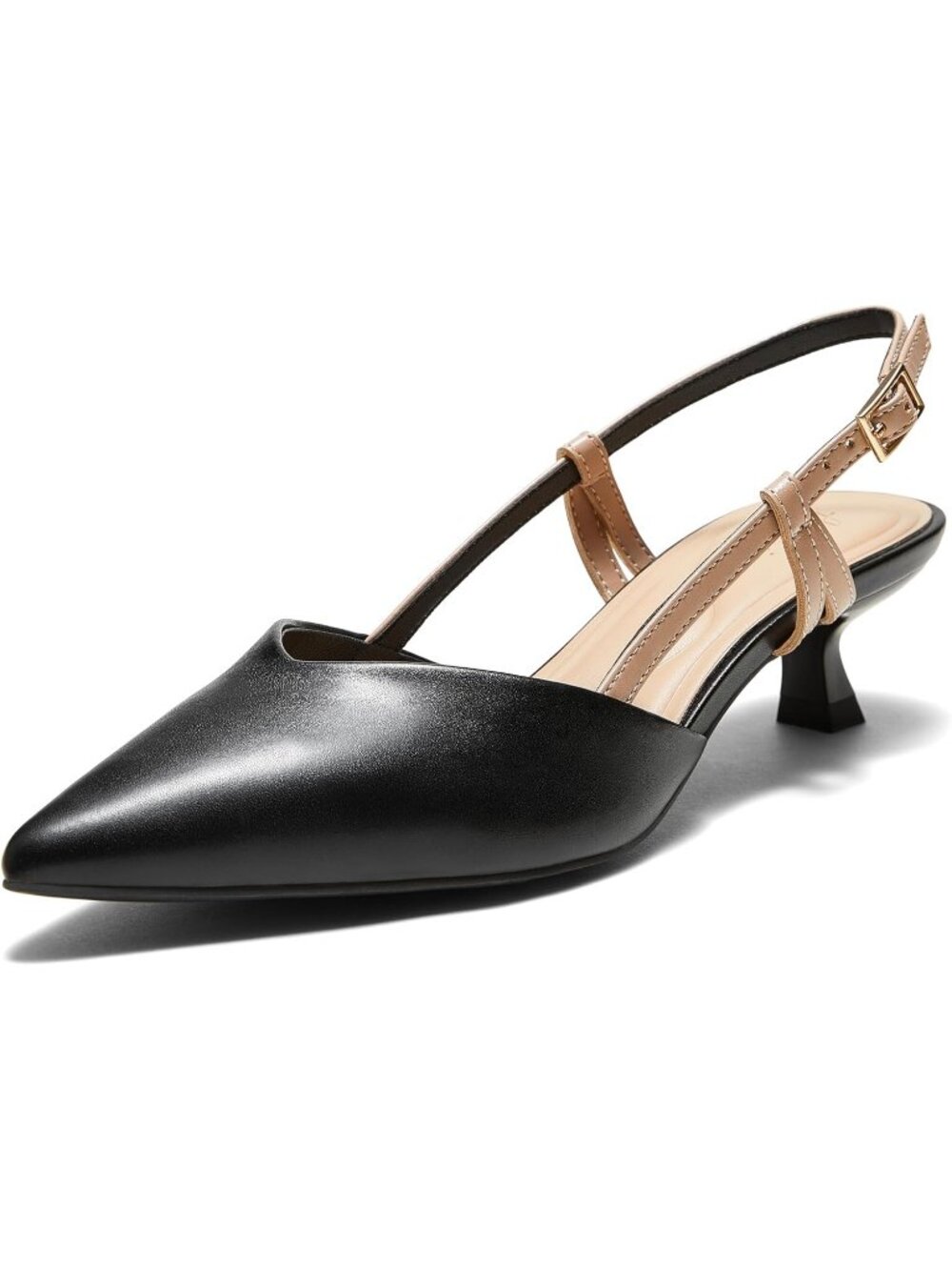 Women's Black Slingback Closed Pointed Toe Low Pump Dress Kitten Heels Shoes